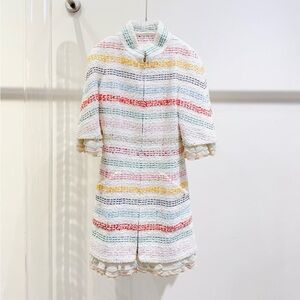 Authentic CHANEL Multicolor Striped Tweed Cape Coat